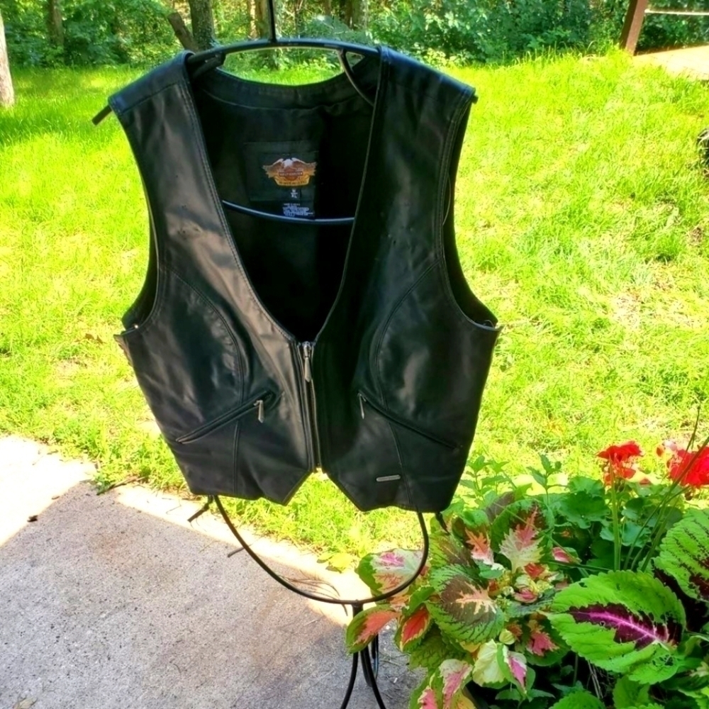 Harley-Davidson Avenue Black Leather Sexy Side-lacing Sz XL Zippered Vest